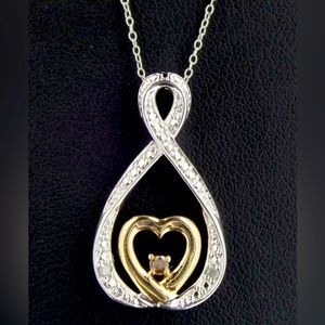 10kt Gold/Sterling Natural Diamond Heart Necklace